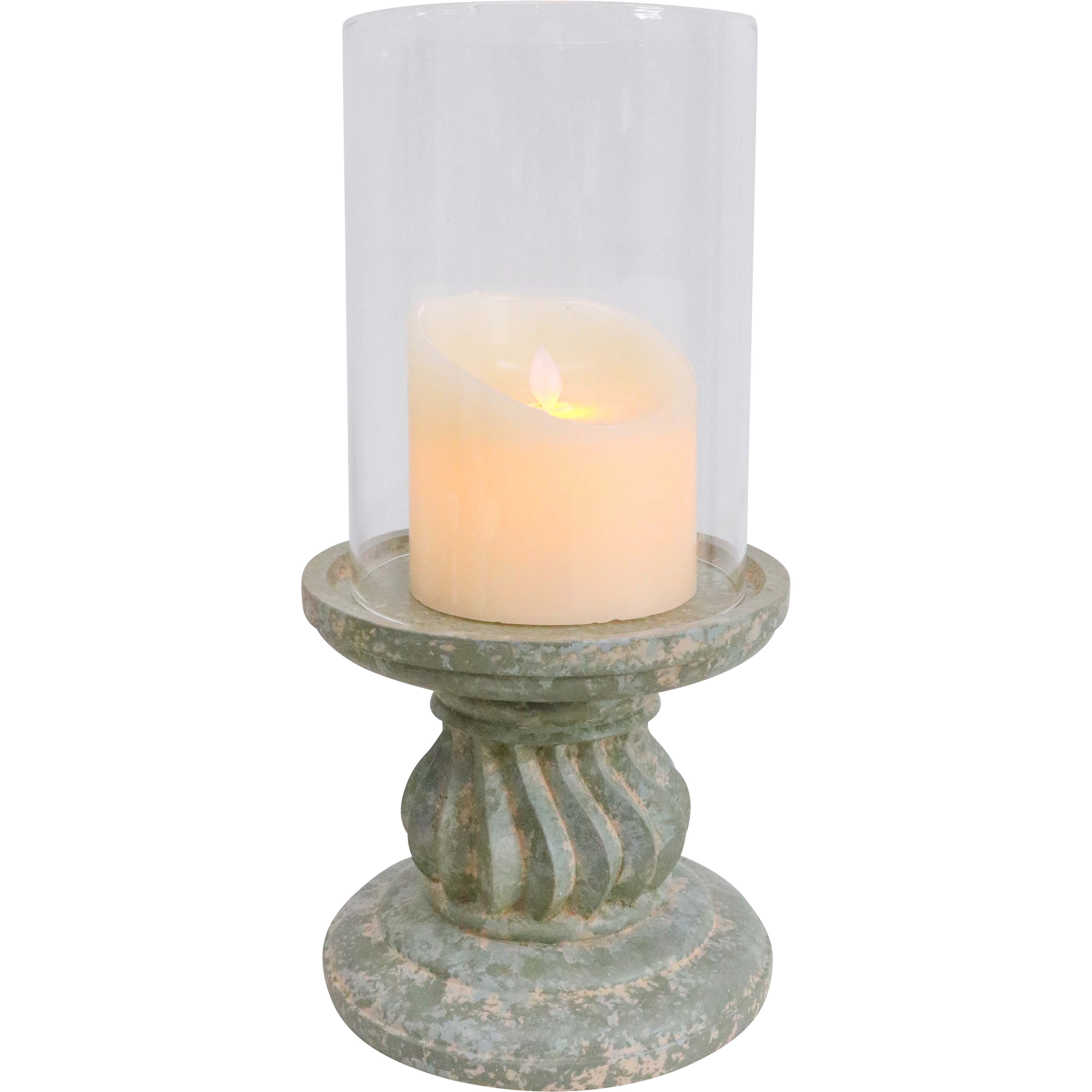 Hurricane Candle Holder Moss w/Glass