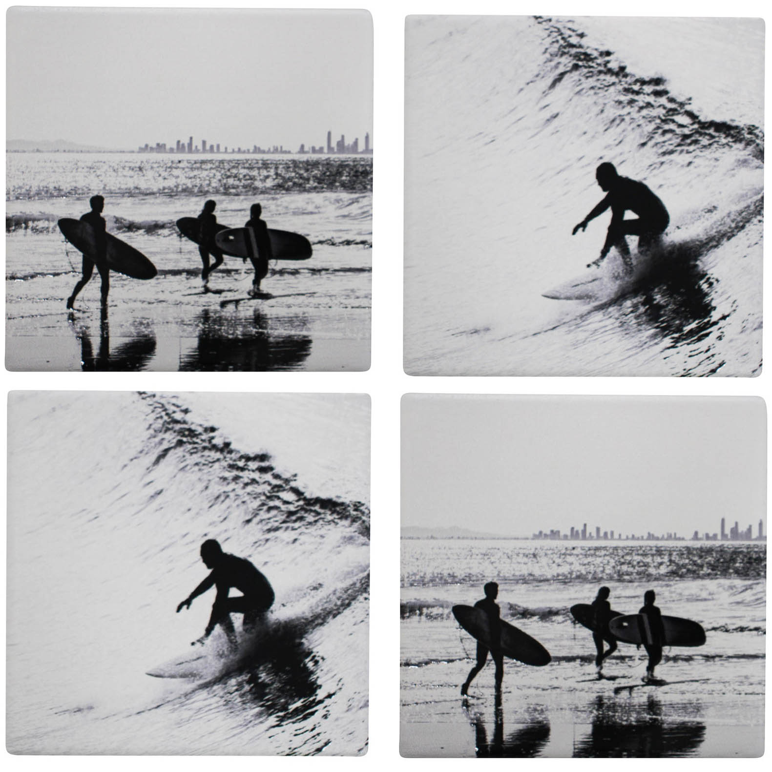 Coasters S/4 B/W Surfers