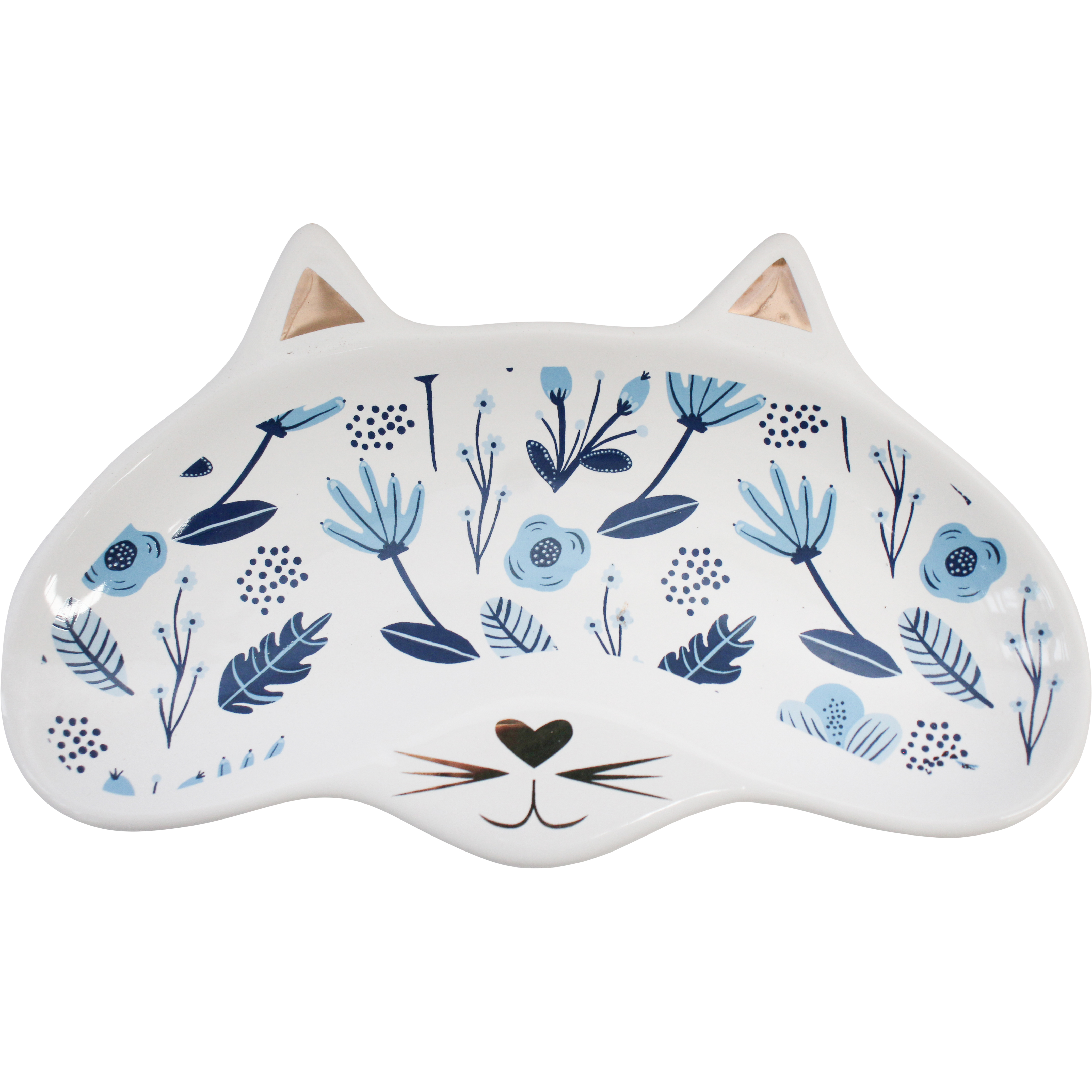 Cat Trinket Glasses Dish Blue Folk