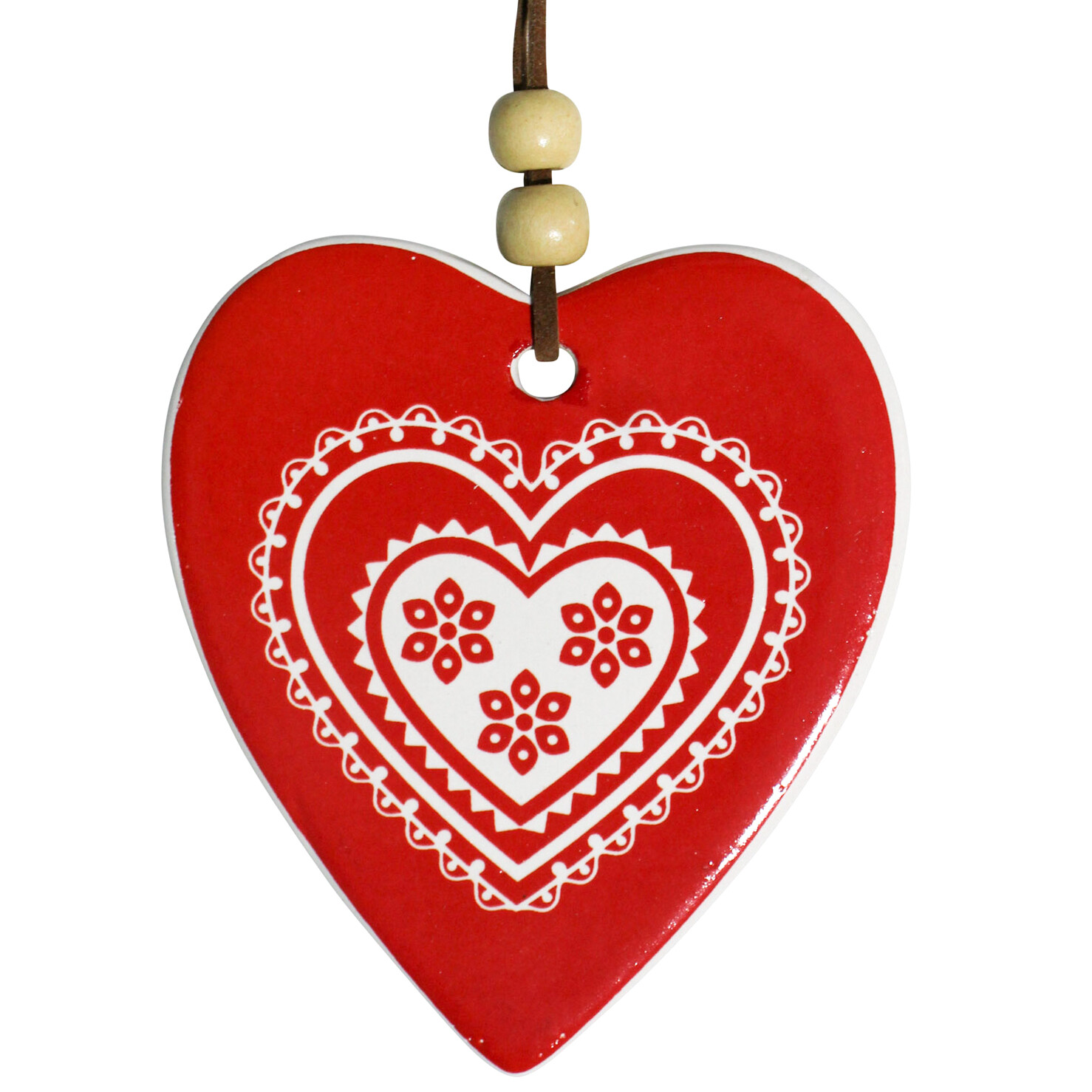 Hanging Heart Red Christmas Folk Lace