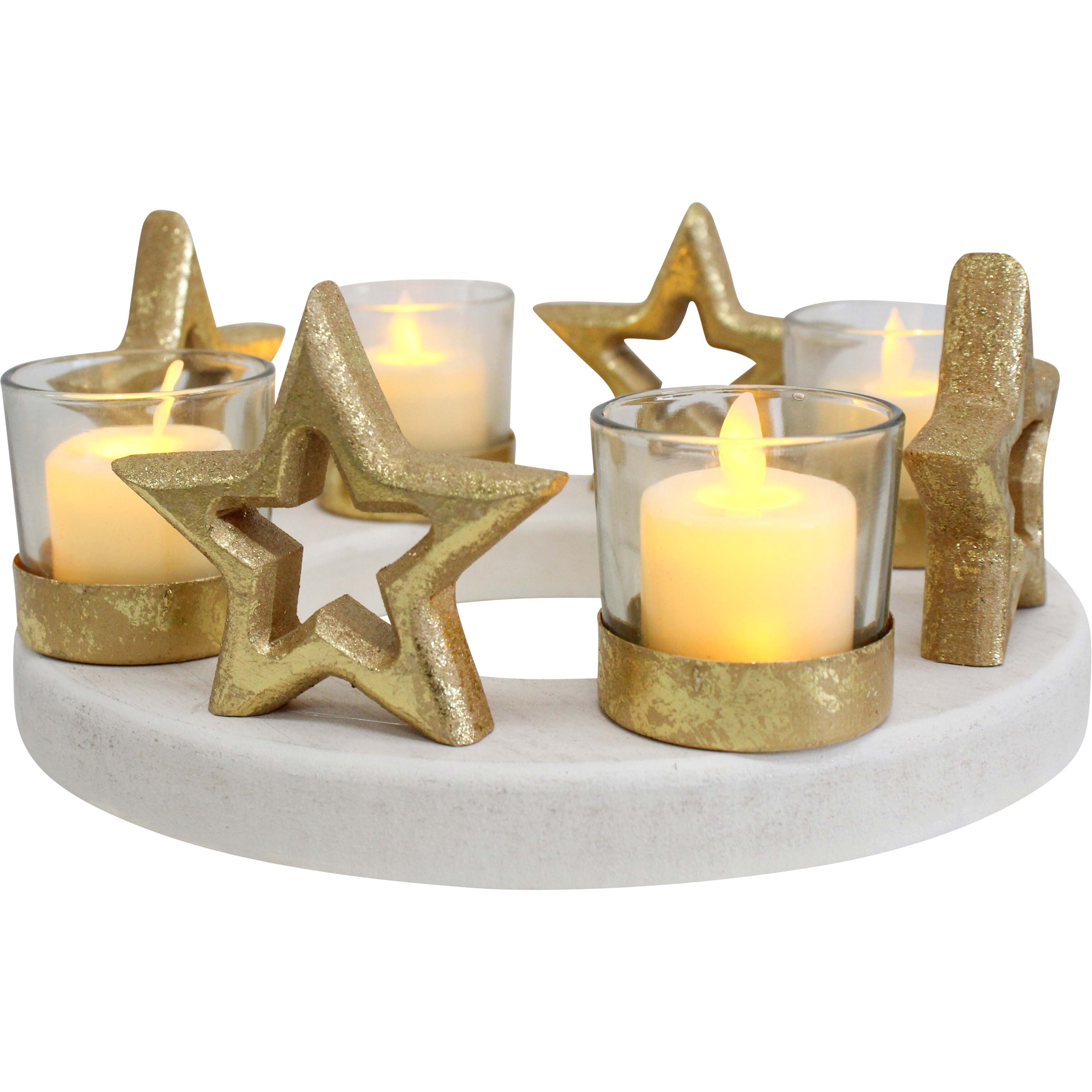 Wooden 4 Star T/Light Holder Med