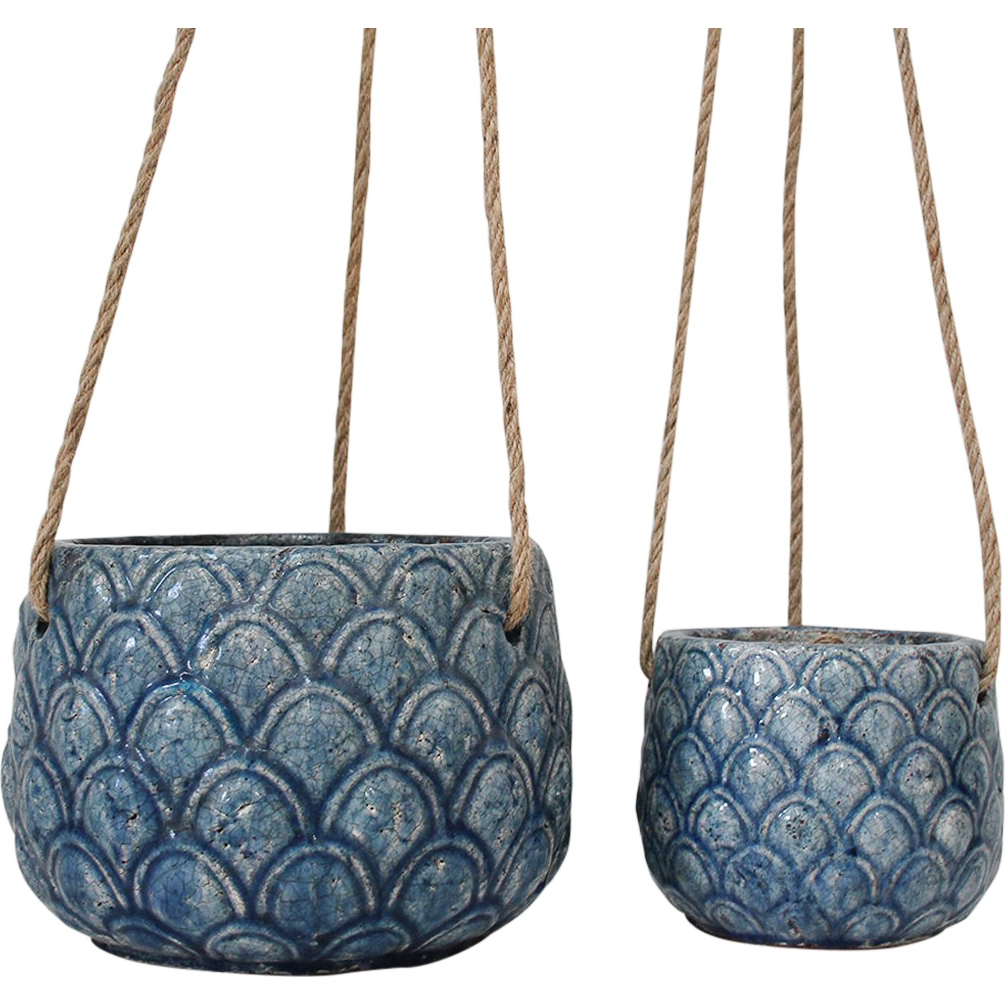 Hanging Pot S/2 Pineapple Blue