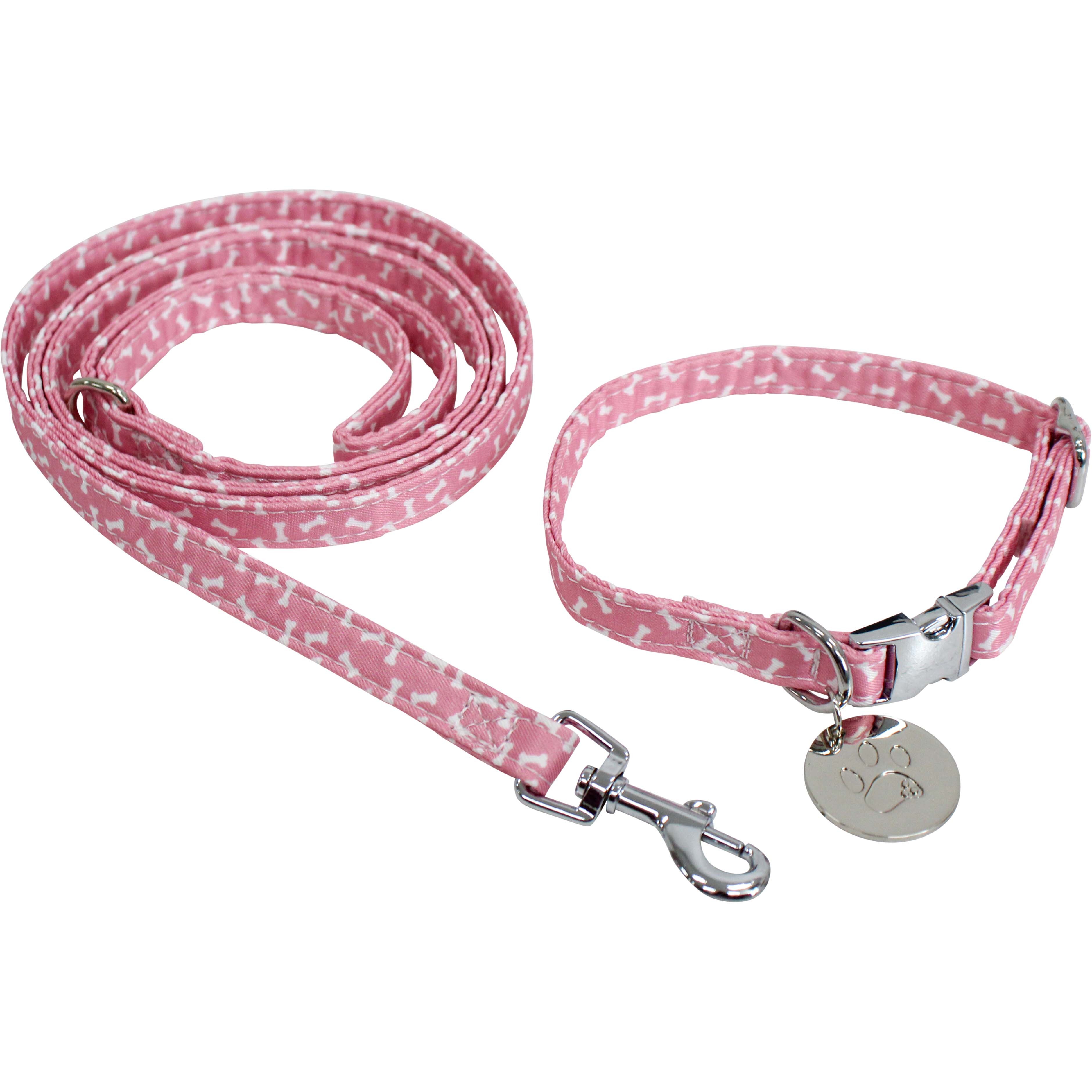 Collar & Lead Set Sml Bones Pink