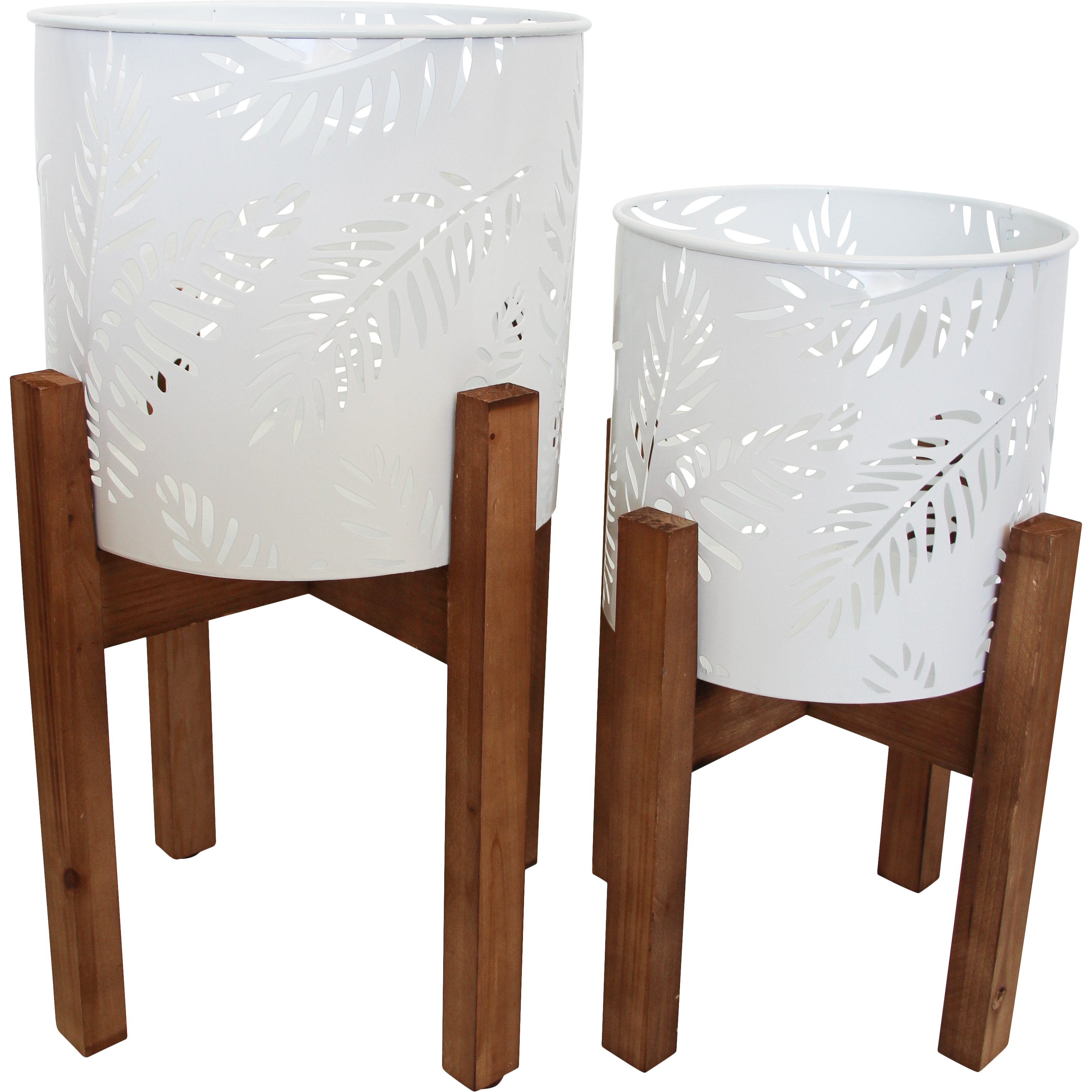 S/2 White Leaves Wood Stand