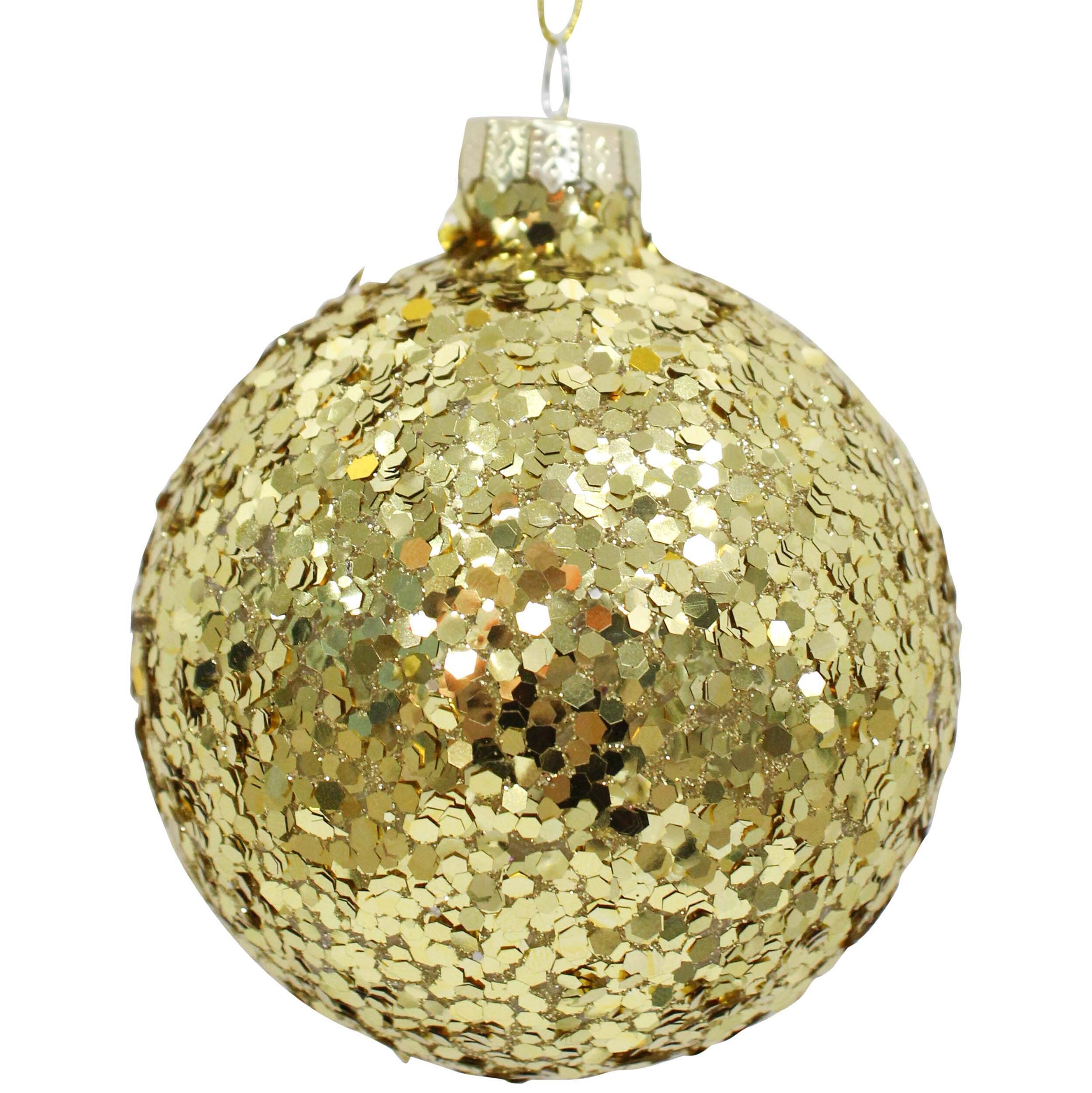 Glass Bauble Gold Glitter