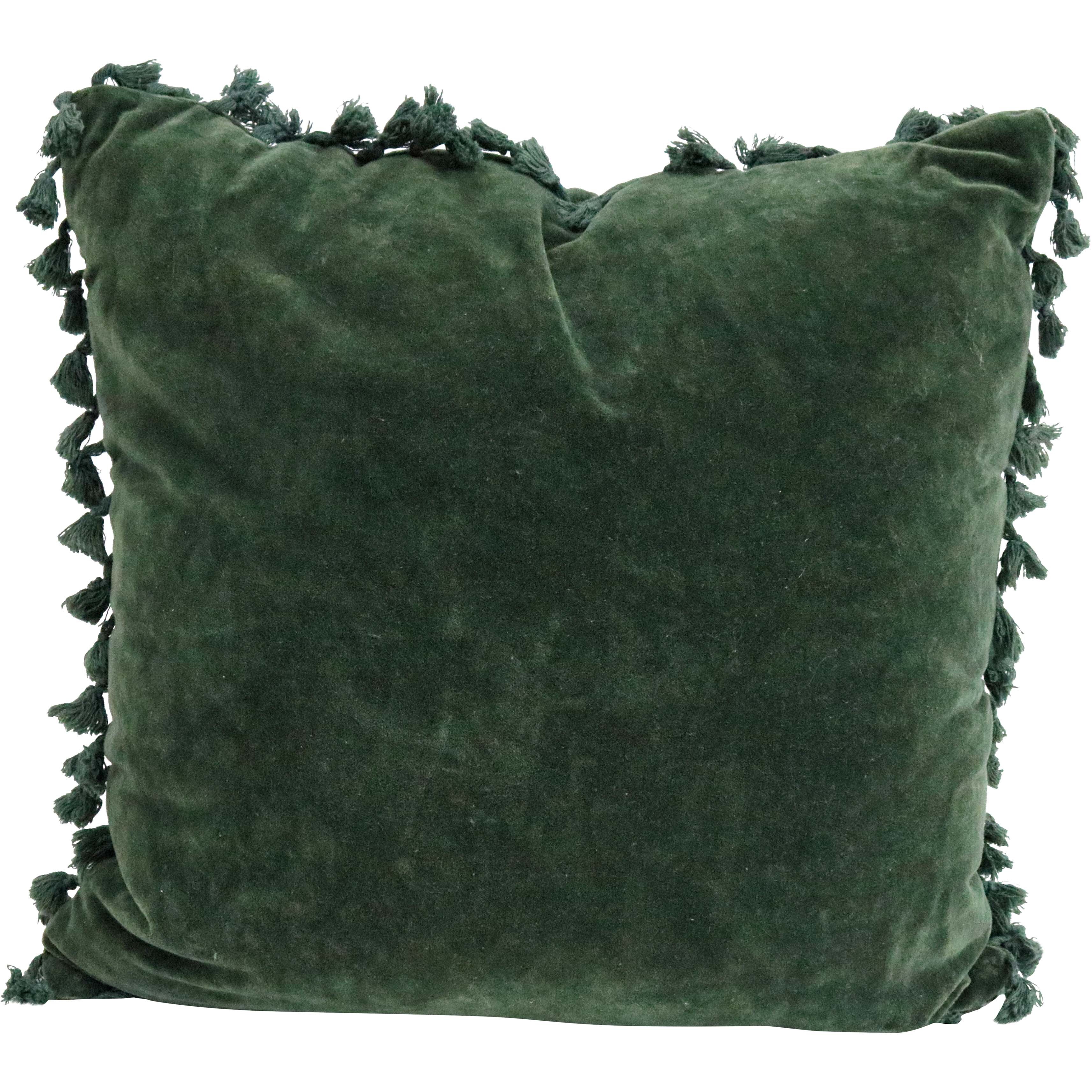 Cushion Velvet Tassels Moss