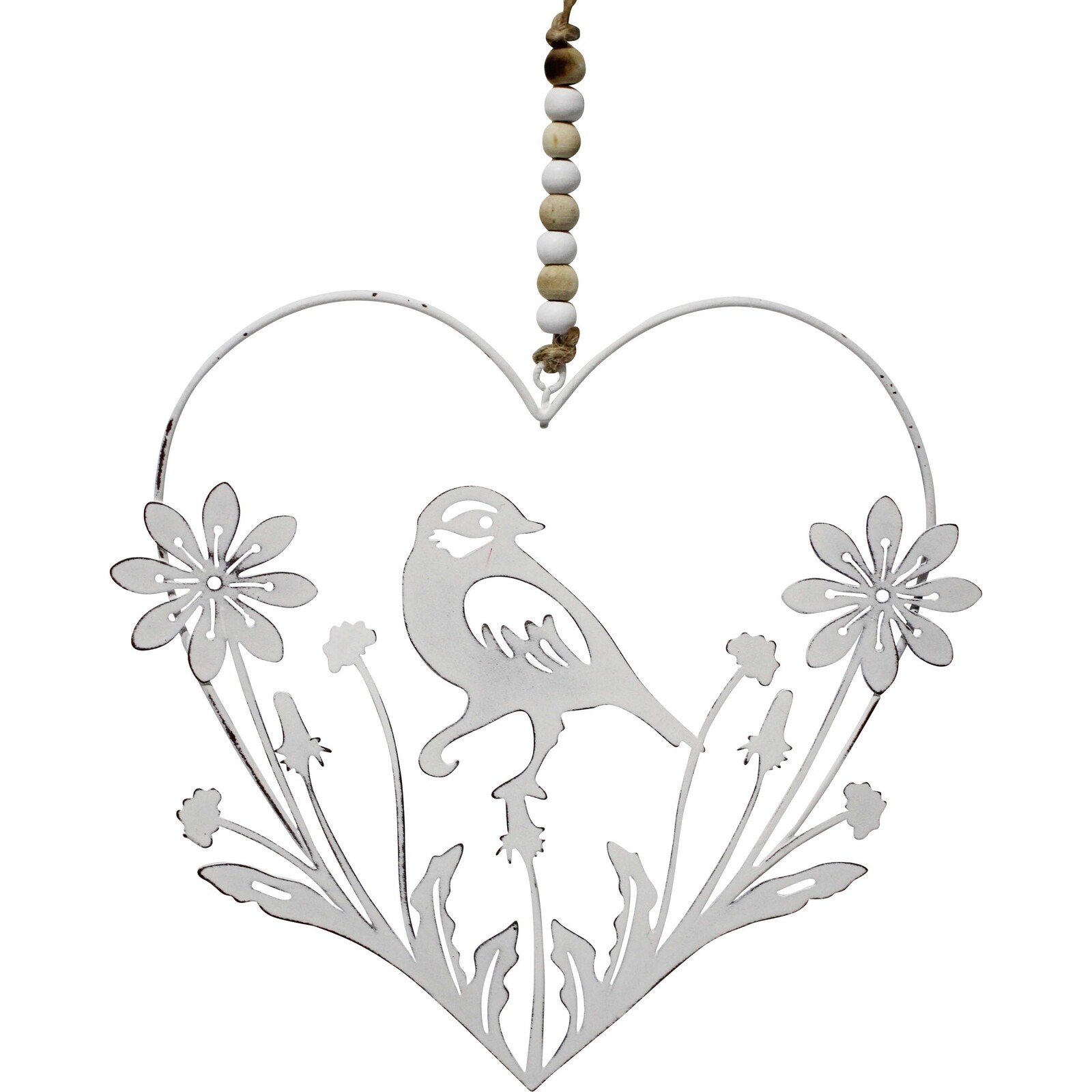 Metal Heart Hanger Bird/Daisy Lrg
