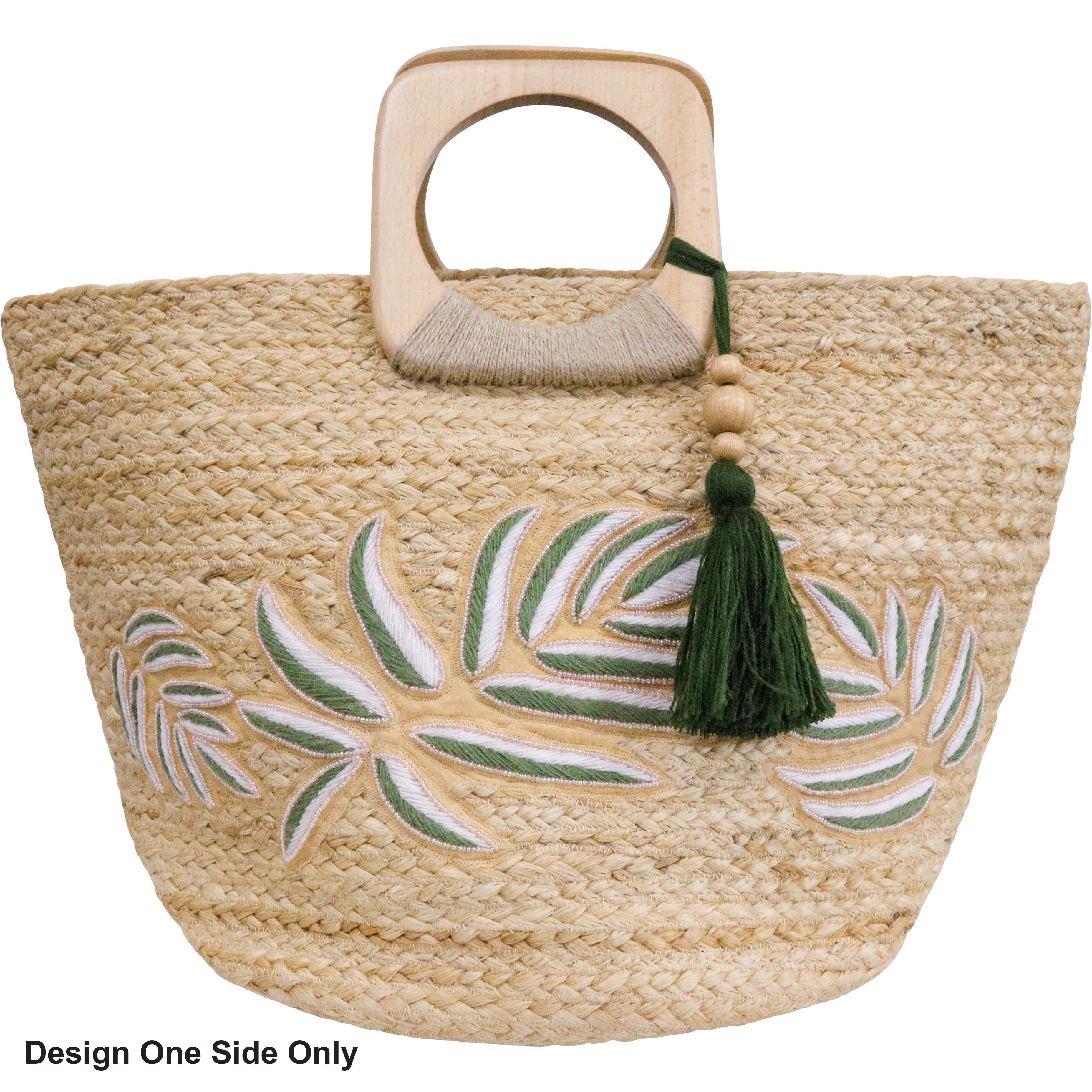 Jute Shopper Embroidered Leaf