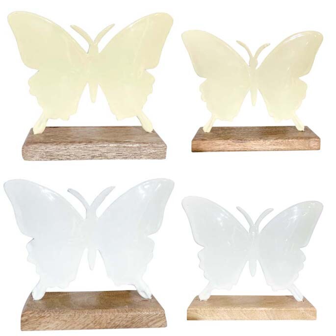 S/2 Butterfly on Stand Asstd -price per set - Ivory/white