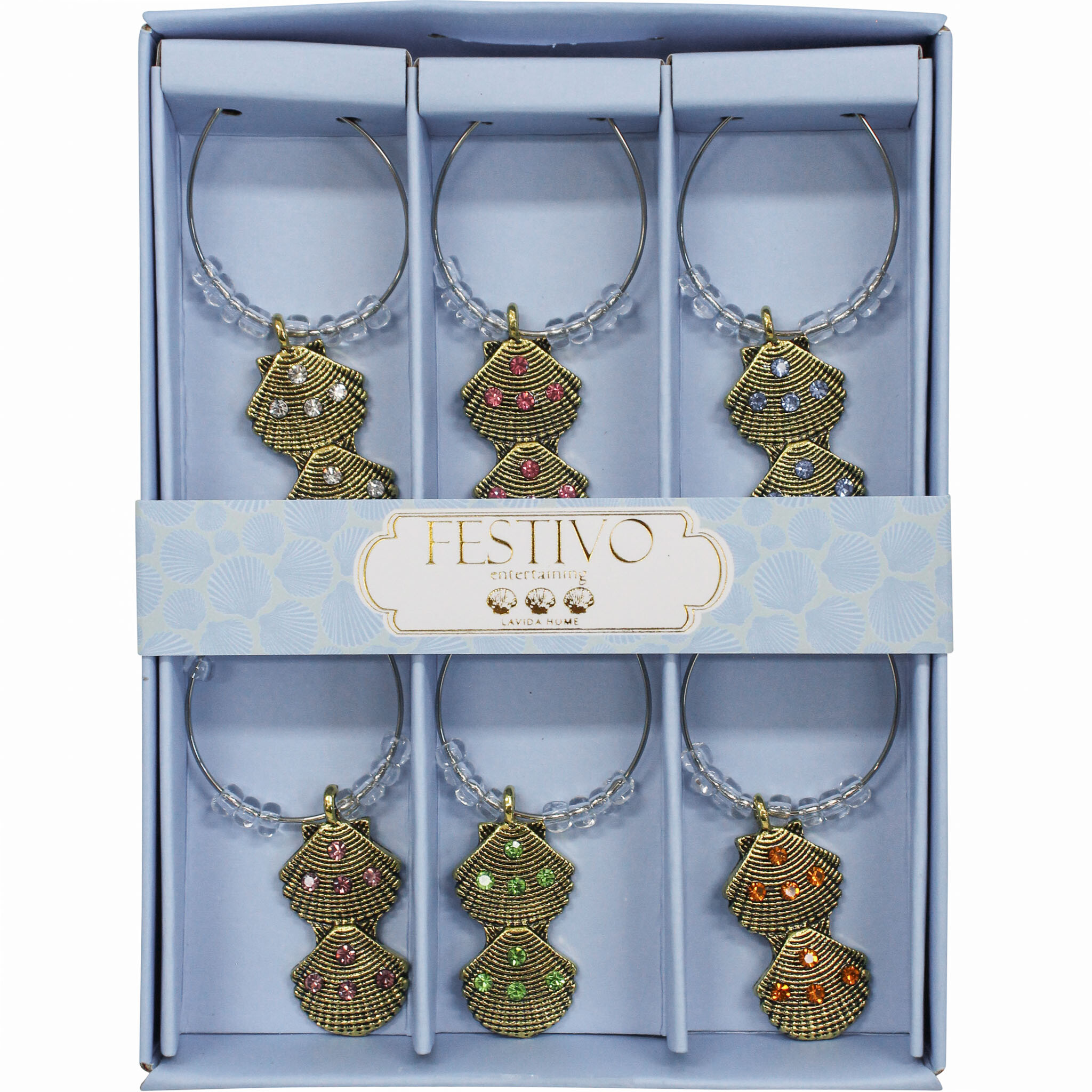 Wine Charms Double Shell S/6