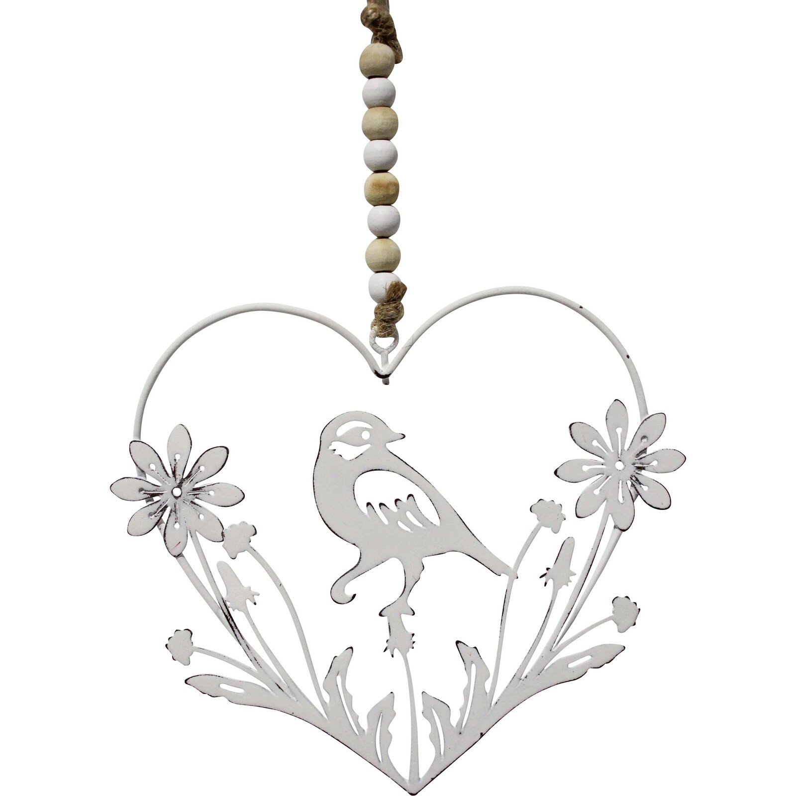 Metal Heart Hanger Bird/Daisy