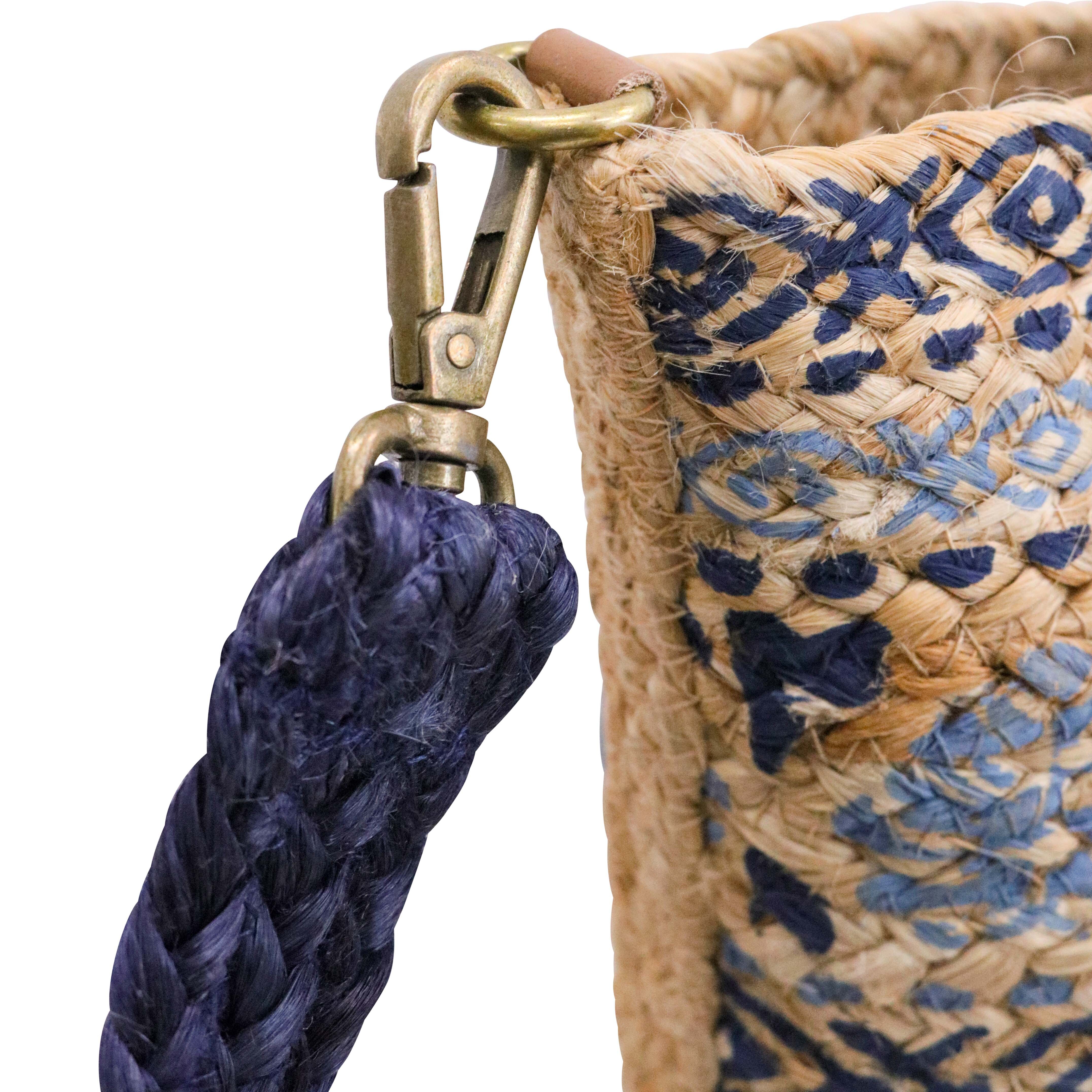 Jute Shopper Navy Palm